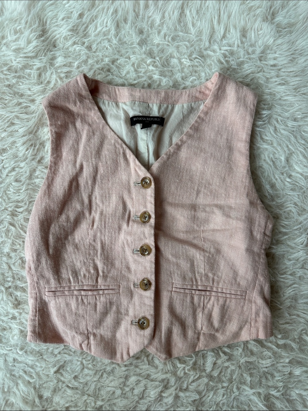 Banana Republic Pale Pink Linen-Blend Buttoned Vest